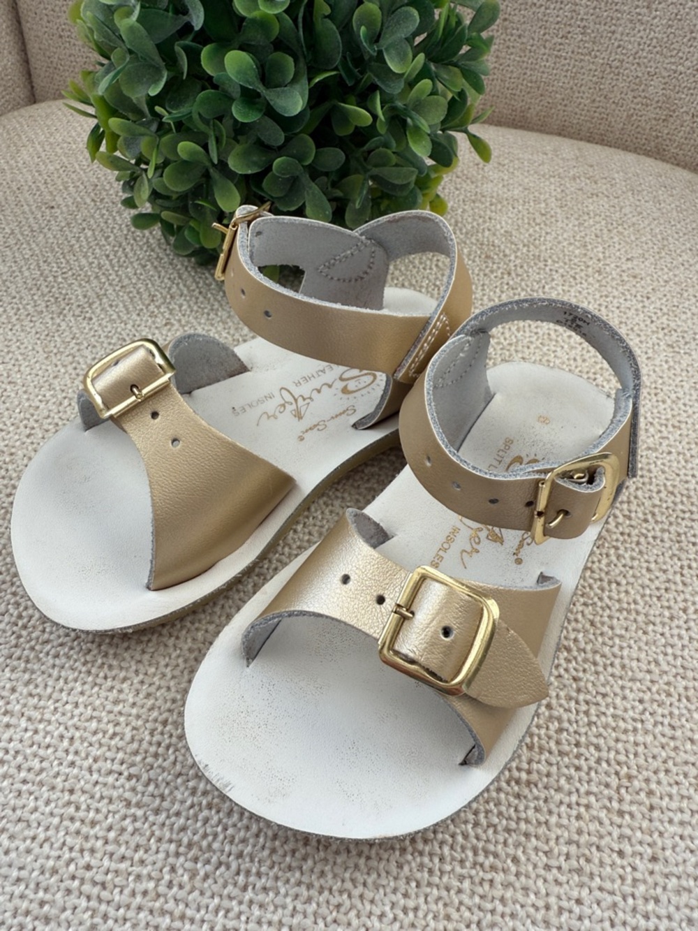 Sun-San Surfer Toddler Metallic Gold Buckle Sandals with Ankle Strap